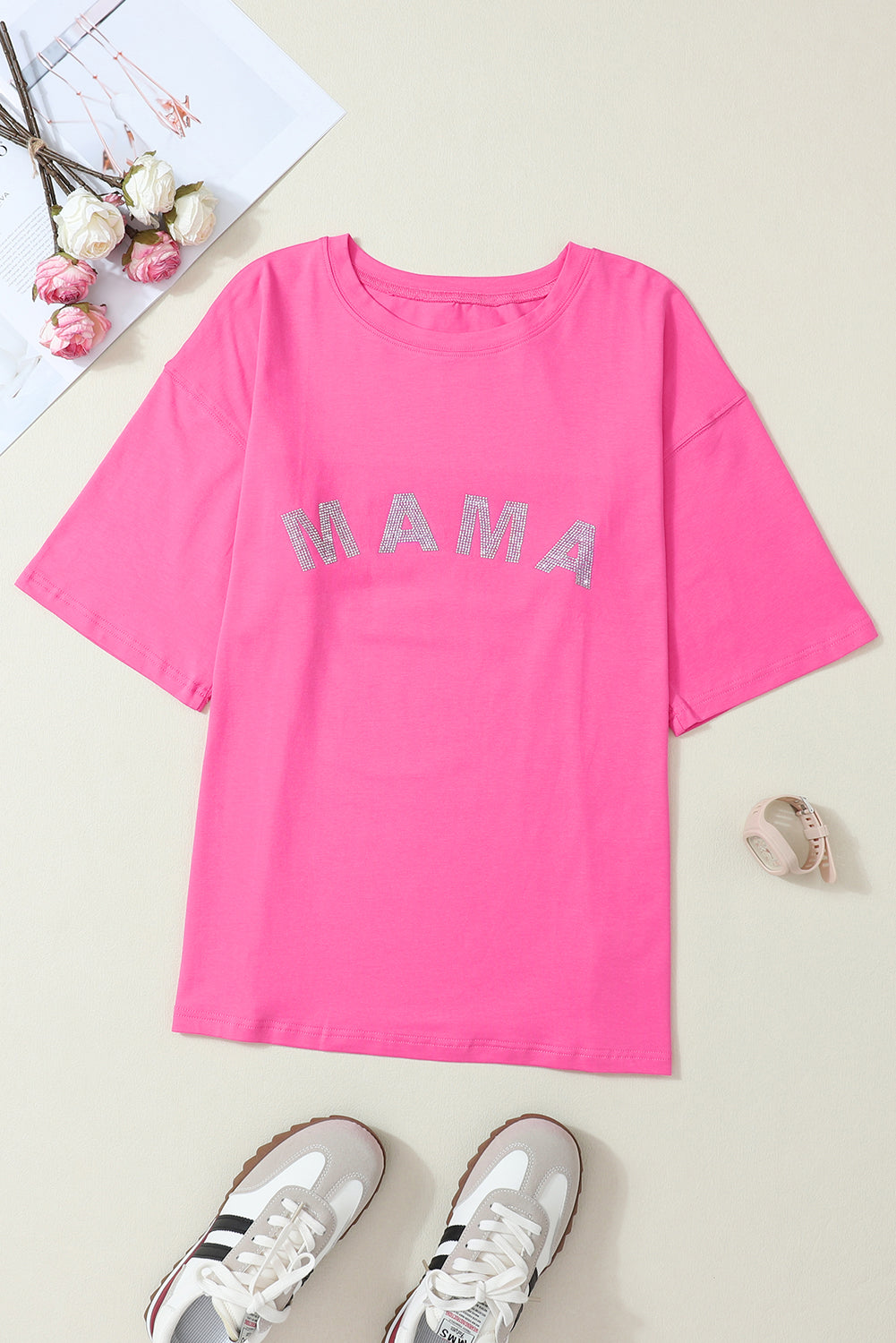 Rhinestone MAMA Relaxed Graphic Tee – Rose Pink