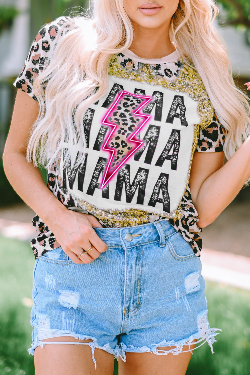MAMA Lightning Leopard Print Women’s T-Shirt